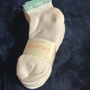 Women’s Playboy 6-pack White Socks/Color Cuff/Bunny Logo